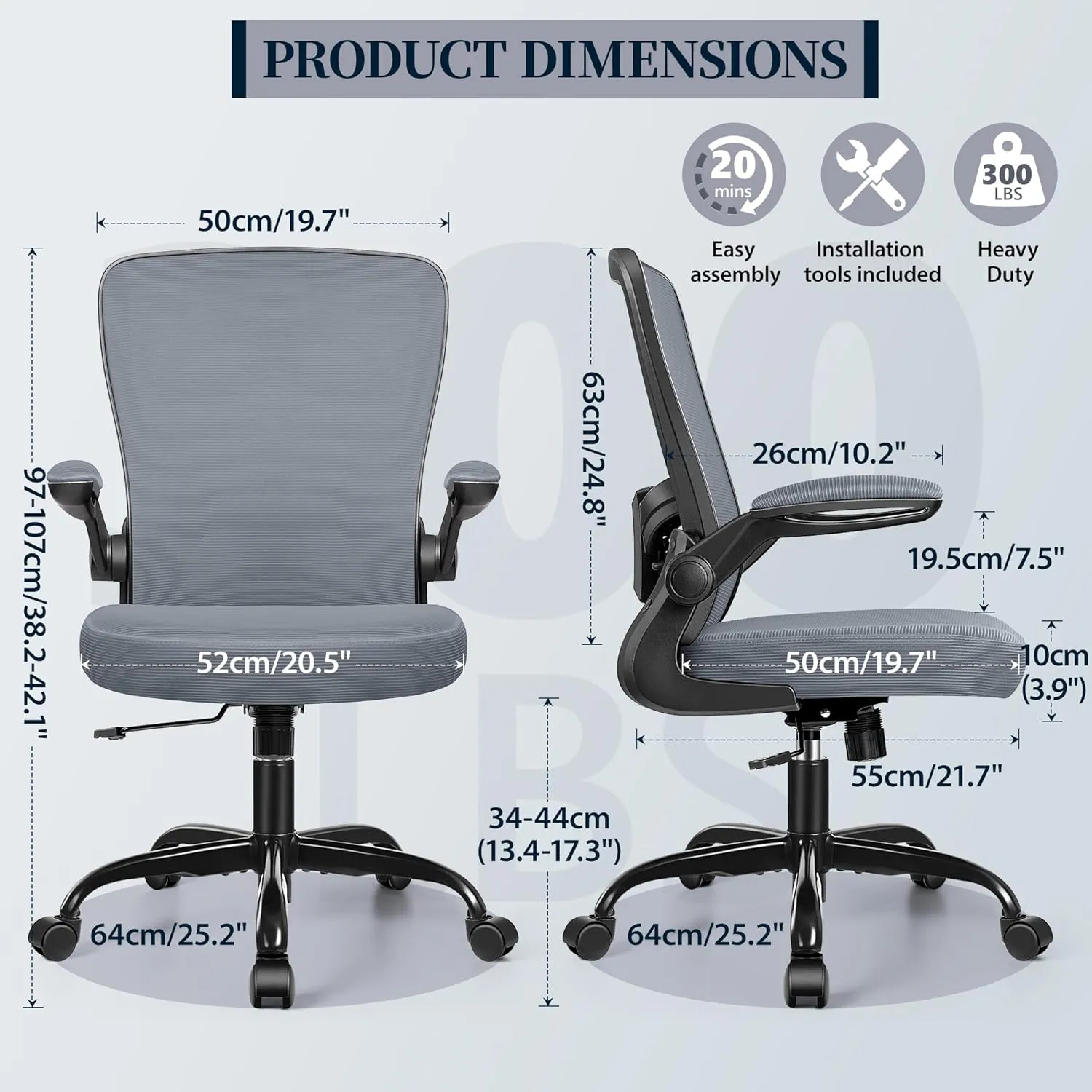 FelixKing Office Chair, Ergonomic Desk Chair with Adjustable Height and Lumbar Support Swivel Desk Computer Chair with Flip up Armrests for Conference Room (Dark Gray)