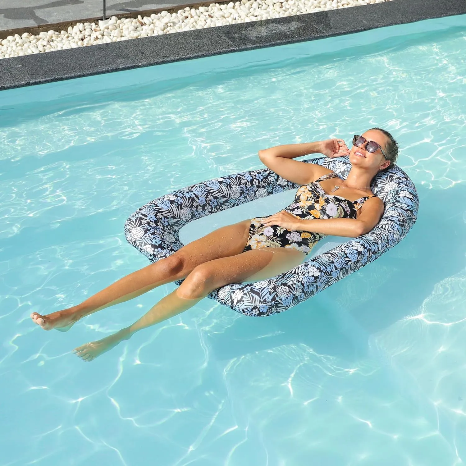 FindUWill Inflatable Pool Floats for Adult, Fabric-Covered Comfort Pool Lounge Chairs, Multi-Purpose Tanning Pool Lounger, 45" Large Pool Floaties for Adults Swimming Pool Accessories