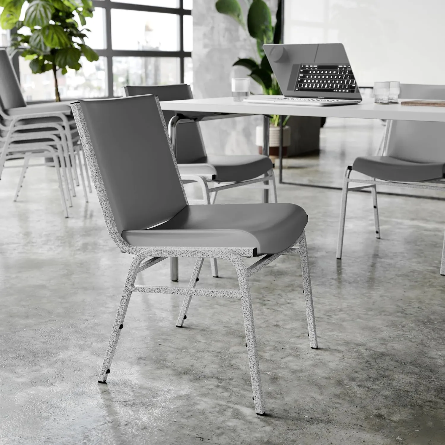 Flash Furniture 4 Pack Hercules Heavy-Duty Vinyl Lobby Chairs with Ganging Brackets and Cushioned Seats, Stacking Chairs for Waiting Rooms/Offices, Gray
