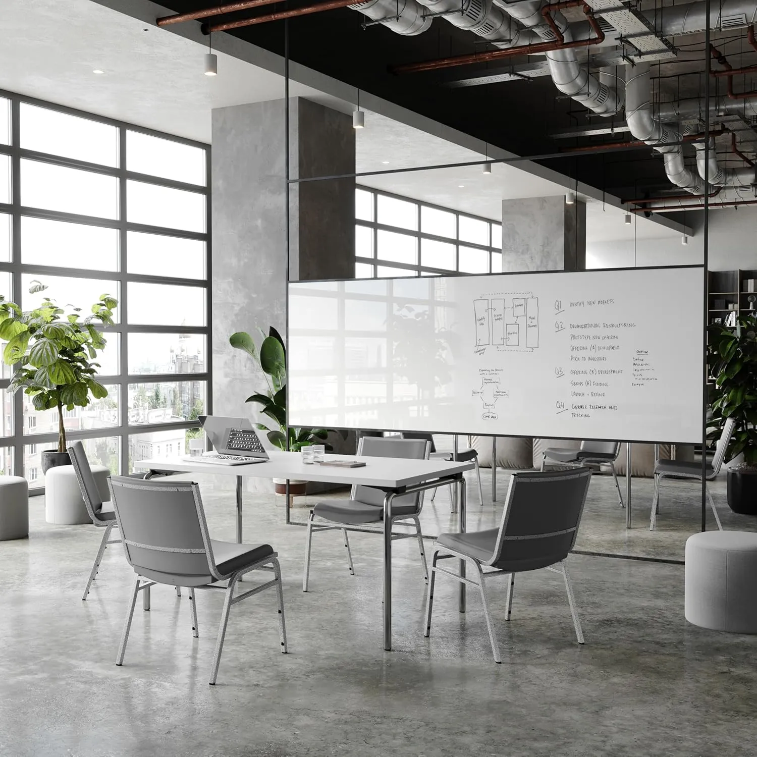 Flash Furniture 4 Pack Hercules Heavy-Duty Vinyl Lobby Chairs with Ganging Brackets and Cushioned Seats, Stacking Chairs for Waiting Rooms/Offices, Gray