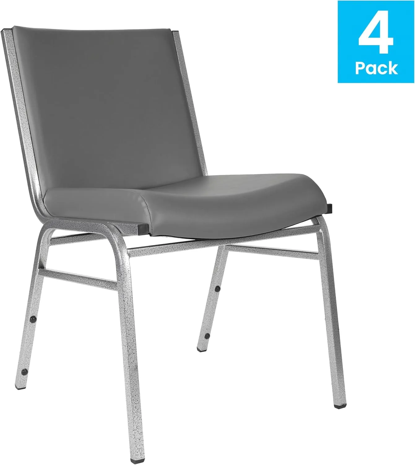Flash Furniture 4 Pack Hercules Heavy-Duty Vinyl Lobby Chairs with Ganging Brackets and Cushioned Seats, Stacking Chairs for Waiting Rooms/Offices, Gray