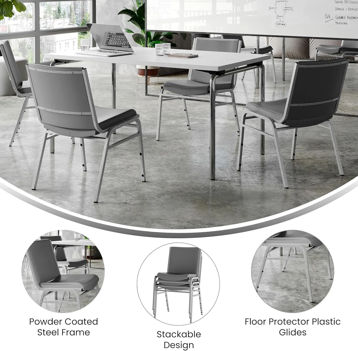 Flash Furniture 4 Pack Hercules Heavy-Duty Vinyl Lobby Chairs with Ganging Brackets and Cushioned Seats, Stacking Chairs for Waiting Rooms/Offices, Gray