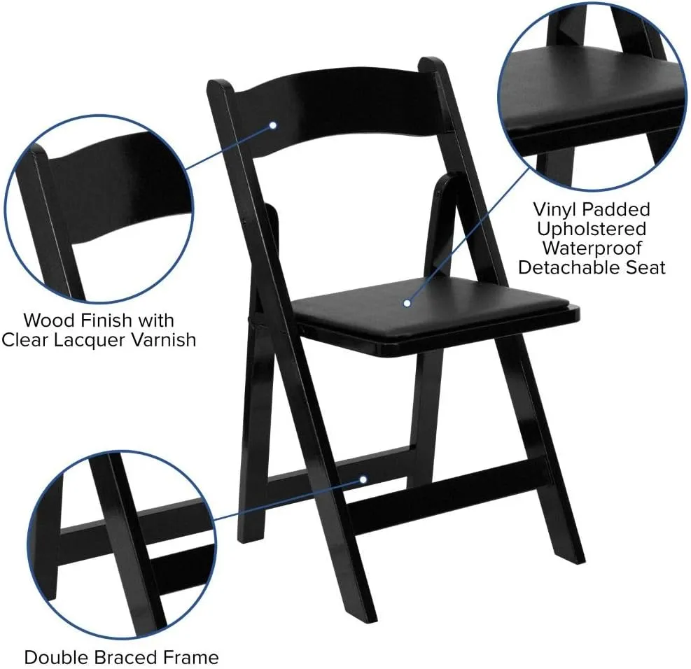 Flash Furniture 4 Pack HERCULES Series Black Wood Folding Chair with Vinyl Padded Seat