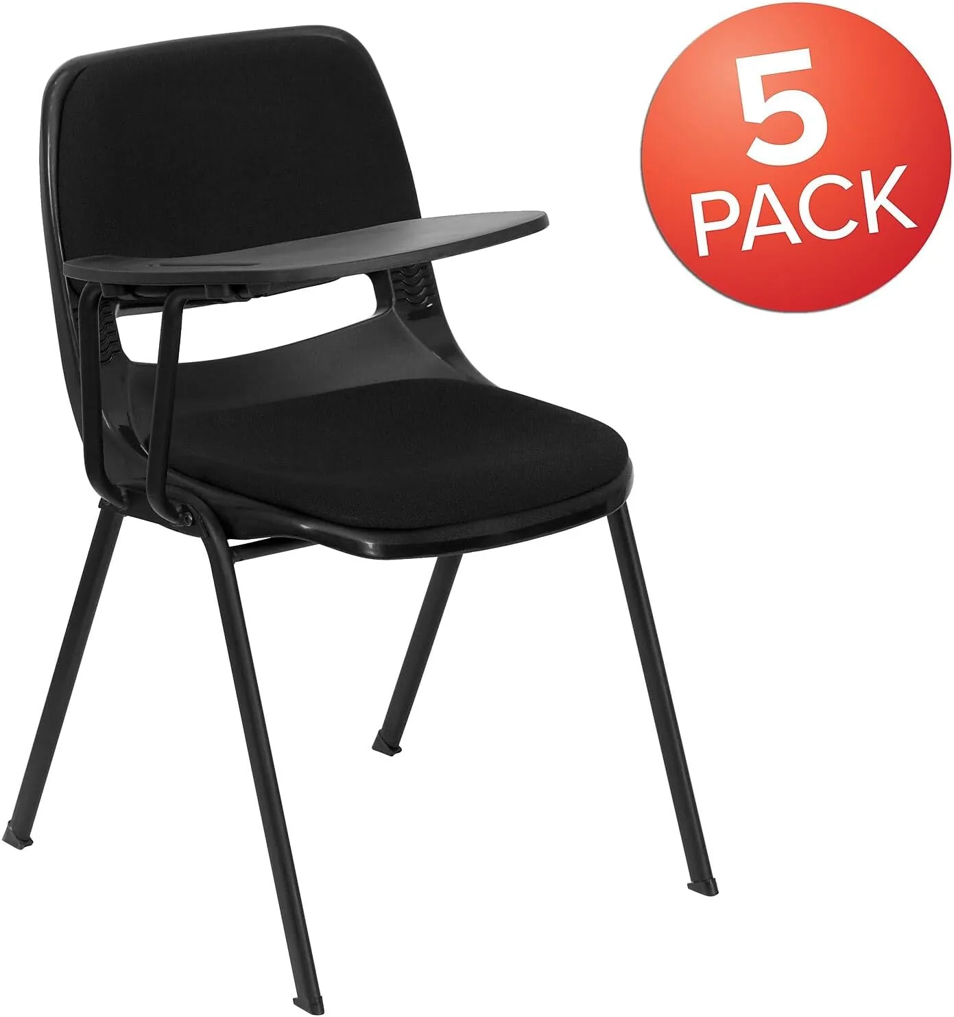 Flash Furniture 5 Pack HERCULES Series 880 lb. Capacity Black Padded Ergonomic Shell Stack Chair with Black Frame