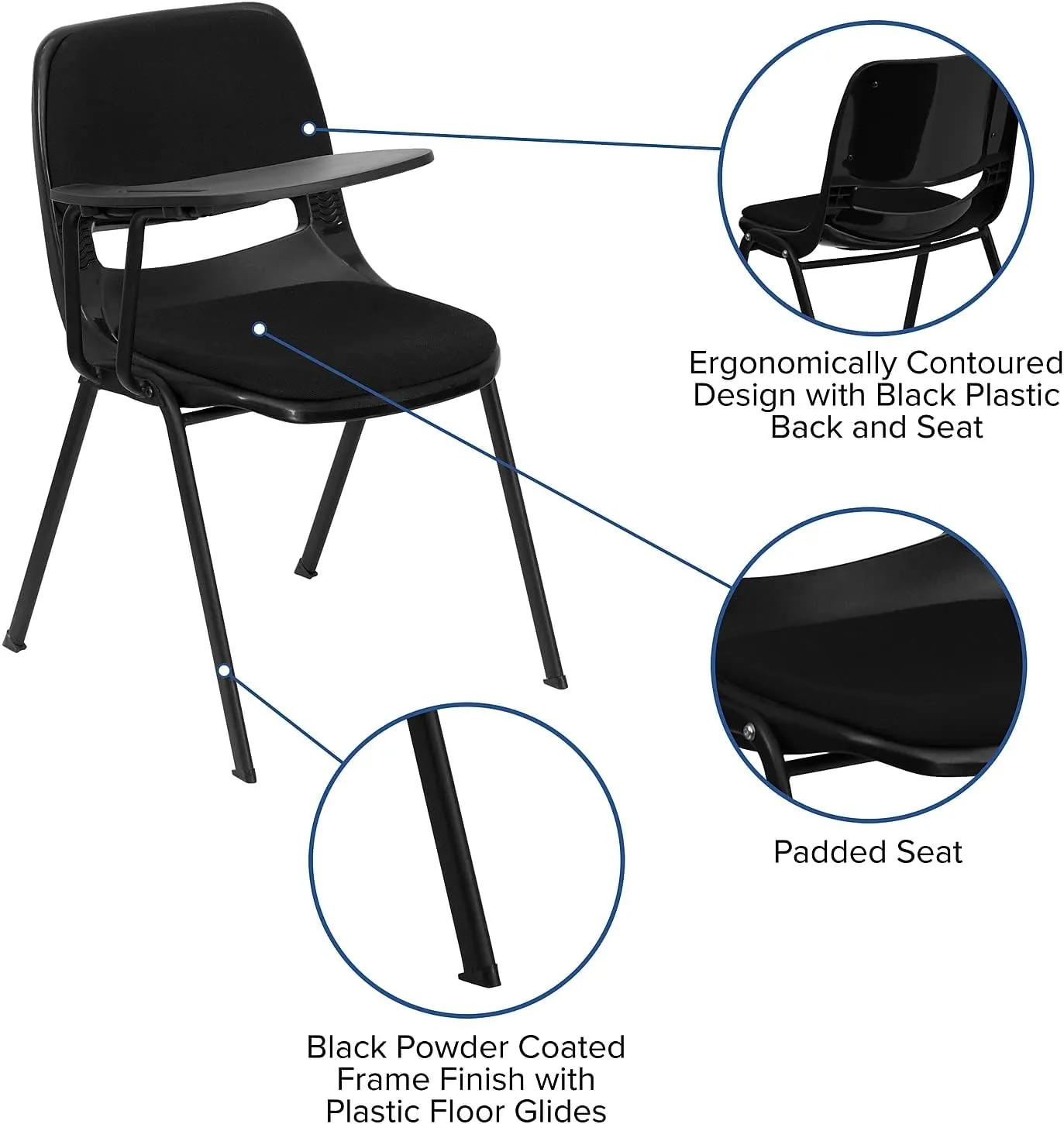 Flash Furniture 5 Pack HERCULES Series 880 lb. Capacity Black Padded Ergonomic Shell Stack Chair with Black Frame