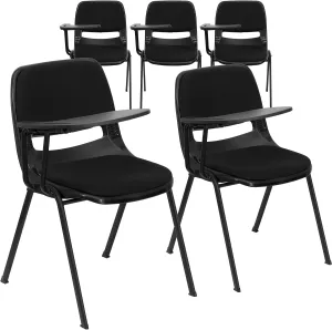 Flash Furniture 5 Pack HERCULES Series 880 lb. Capacity Black Padded Ergonomic Shell Stack Chair with Black Frame