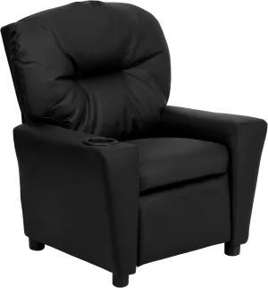 Flash Furniture Chandler LeatherSoft Kids Recliner with Cup Holder and Safety Recline, Contemporary Reclining Chair for Kids, Supports up to 90 lbs., Black