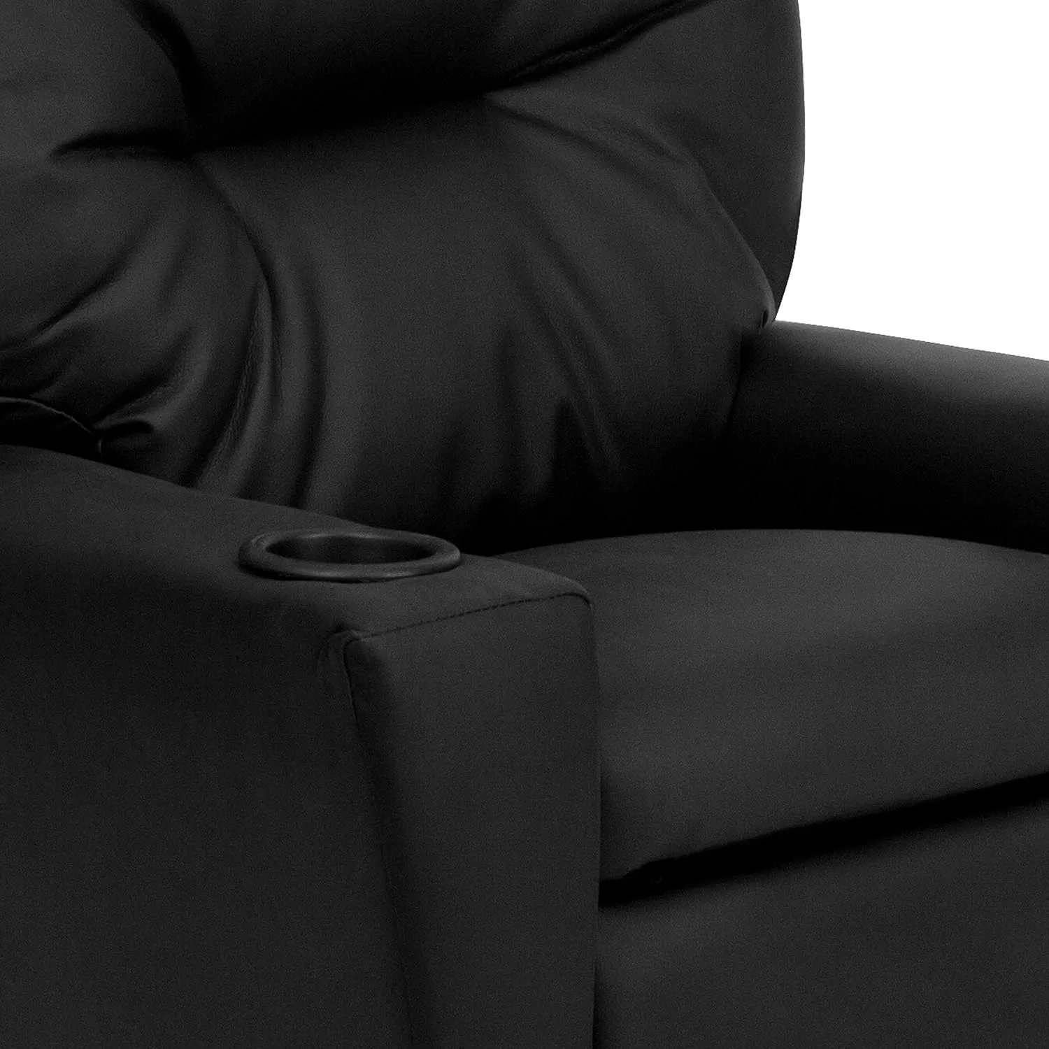 Flash Furniture Chandler LeatherSoft Kids Recliner with Cup Holder and Safety Recline, Contemporary Reclining Chair for Kids, Supports up to 90 lbs., Black