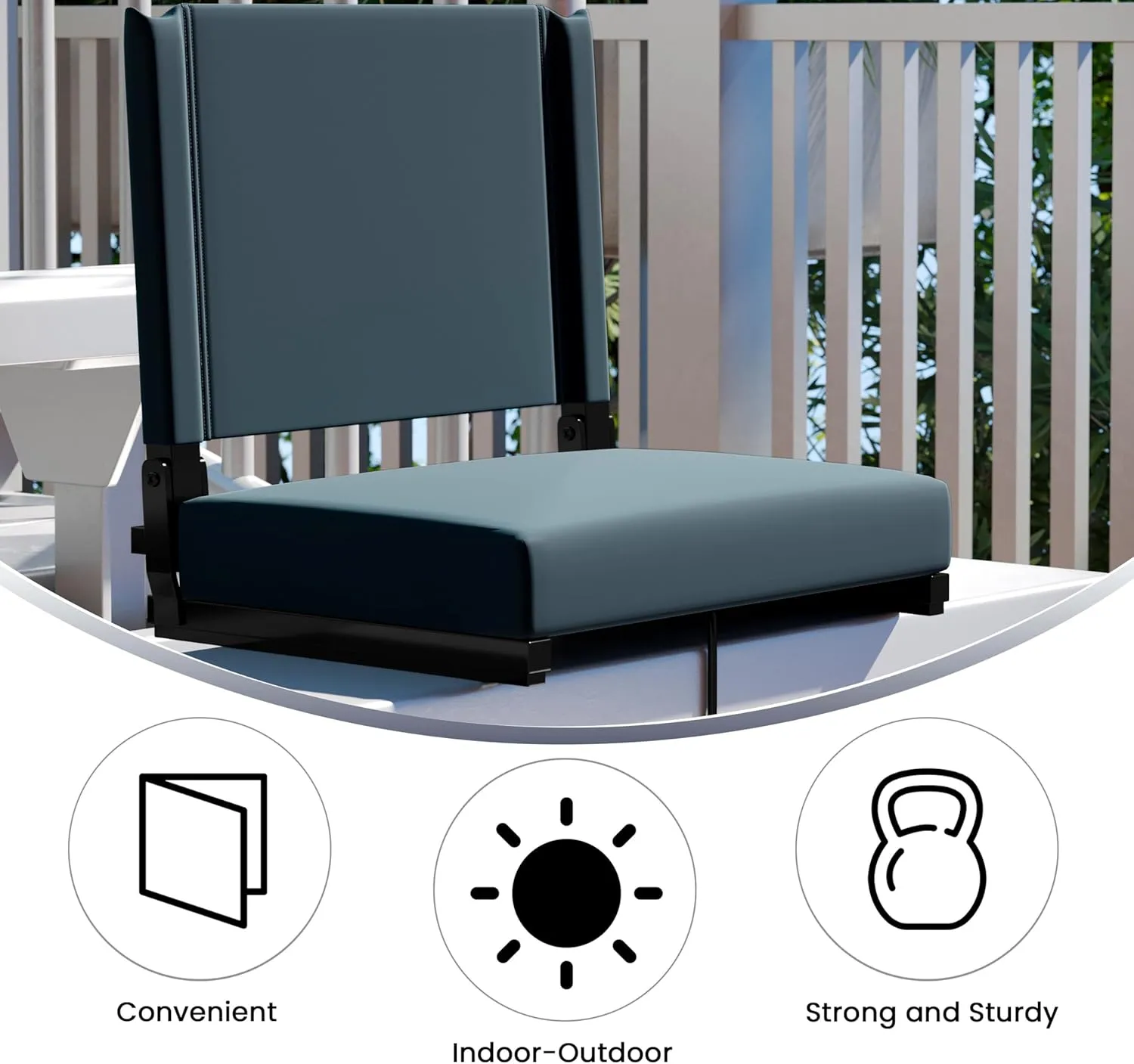 Flash Furniture Grandstand Portable Stadium Seat for Bleachers or Benches, Folding Padded Stadium Chair with Carrying Handle, 500 lb. Weight Capacity, Dark Blue