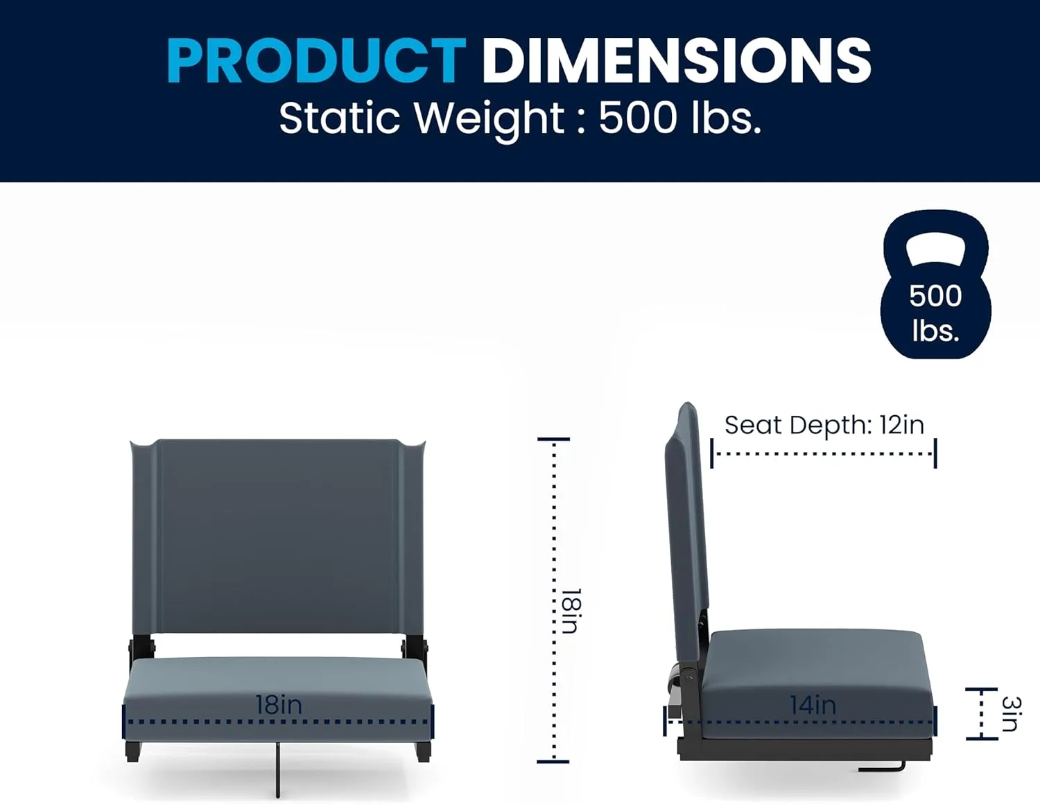 Flash Furniture Grandstand Portable Stadium Seat for Bleachers or Benches, Folding Padded Stadium Chair with Carrying Handle, 500 lb. Weight Capacity, Dark Blue