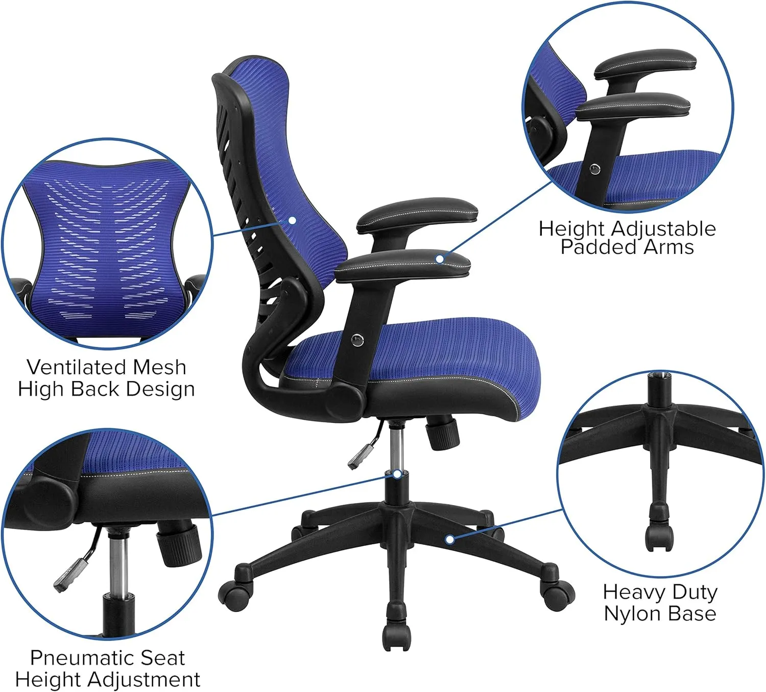 Flash Furniture Kale High Back Designer Blue Mesh Executive Swivel Ergonomic Office Chair with Adjustable Arms