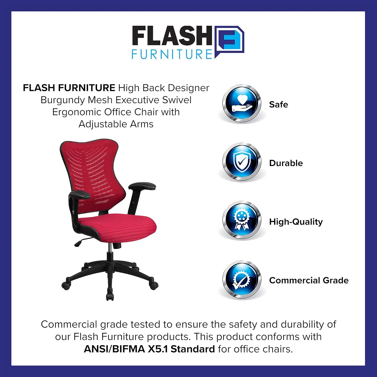 Flash Furniture Kale High Back Designer Burgundy Mesh Executive Swivel Ergonomic Office Chair with Adjustable Arms