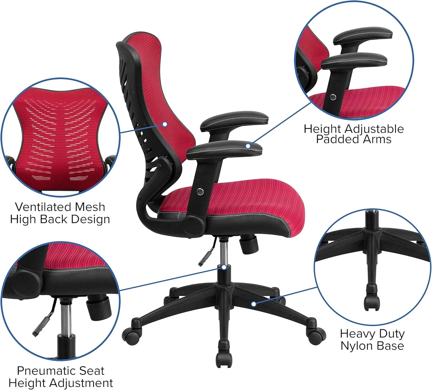 Flash Furniture Kale High Back Designer Burgundy Mesh Executive Swivel Ergonomic Office Chair with Adjustable Arms