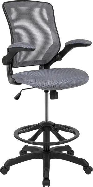 Flash Furniture Kale Mid-Back Swivel Office Chair with Height Adjustable Foot Ring and Lumbar Support, Mesh Executive Chair with Armrests, Dark Gray