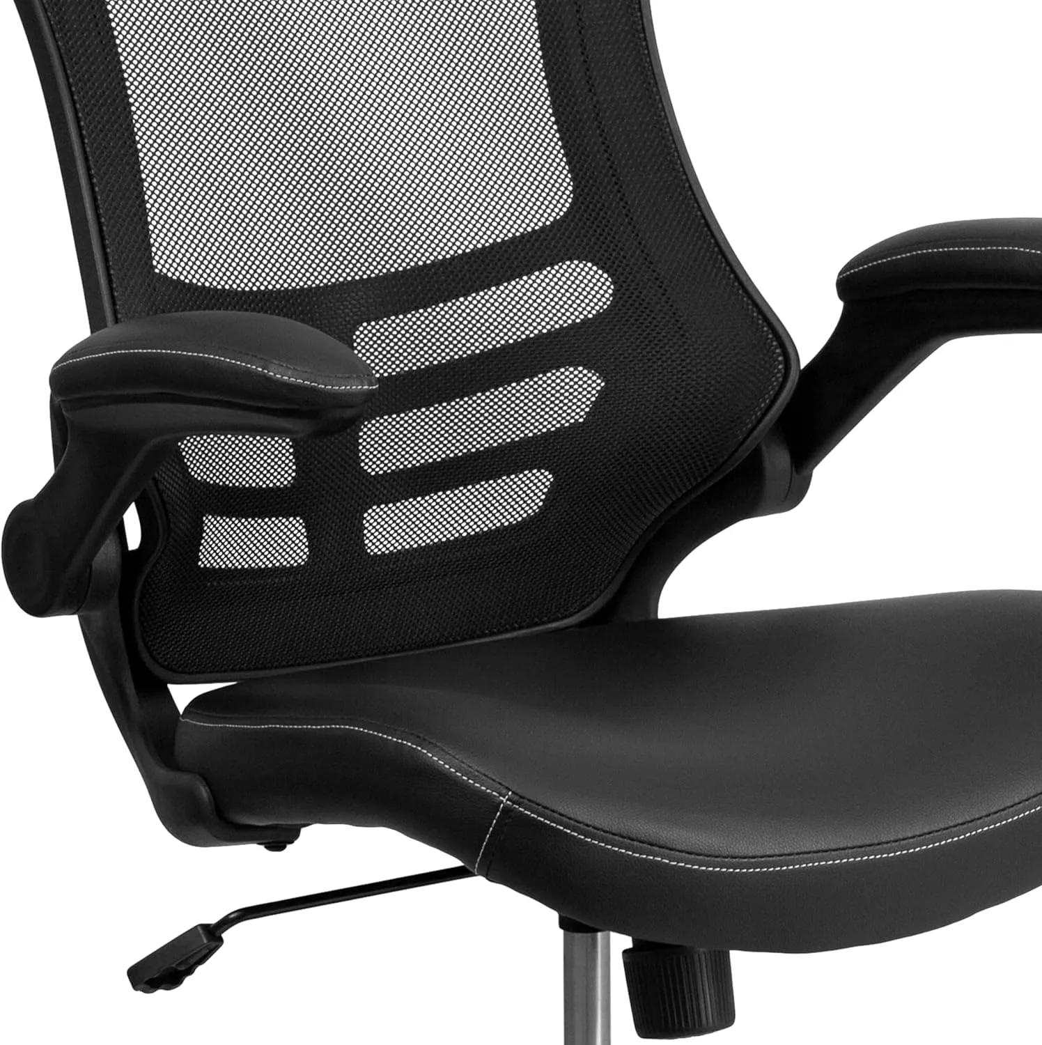 Flash Furniture Kelista Mid-Back Swivel Office Chair with Adjustable Seat Height, Ergonomic Mesh Desk Chair with LeatherSoft Seat, Black