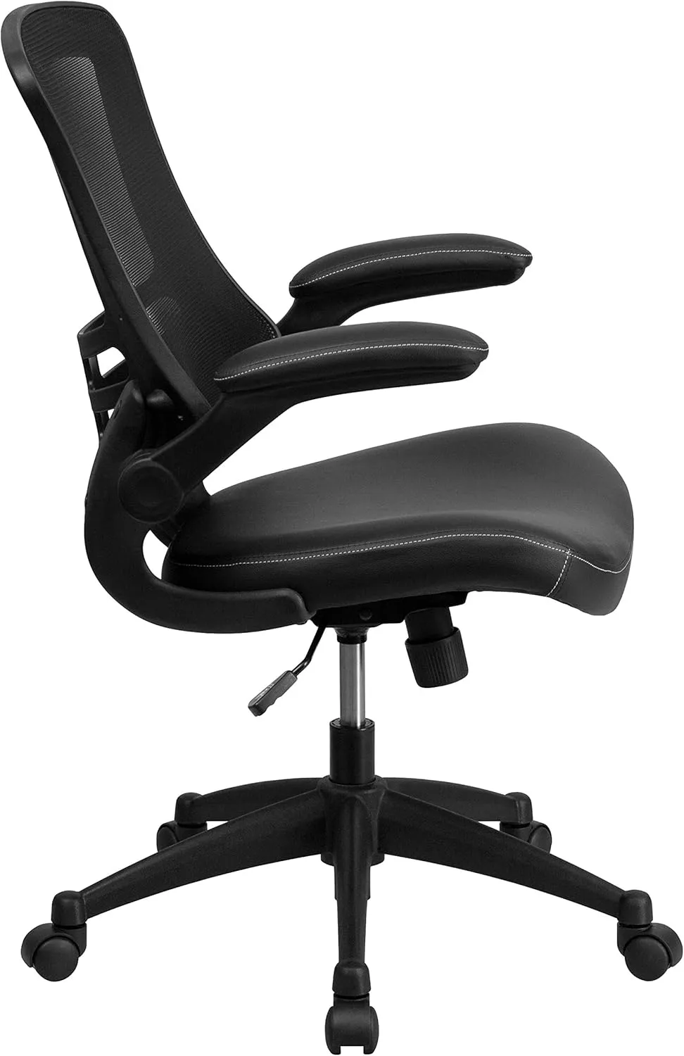 Flash Furniture Kelista Mid-Back Swivel Office Chair with Adjustable Seat Height, Ergonomic Mesh Desk Chair with LeatherSoft Seat, Black