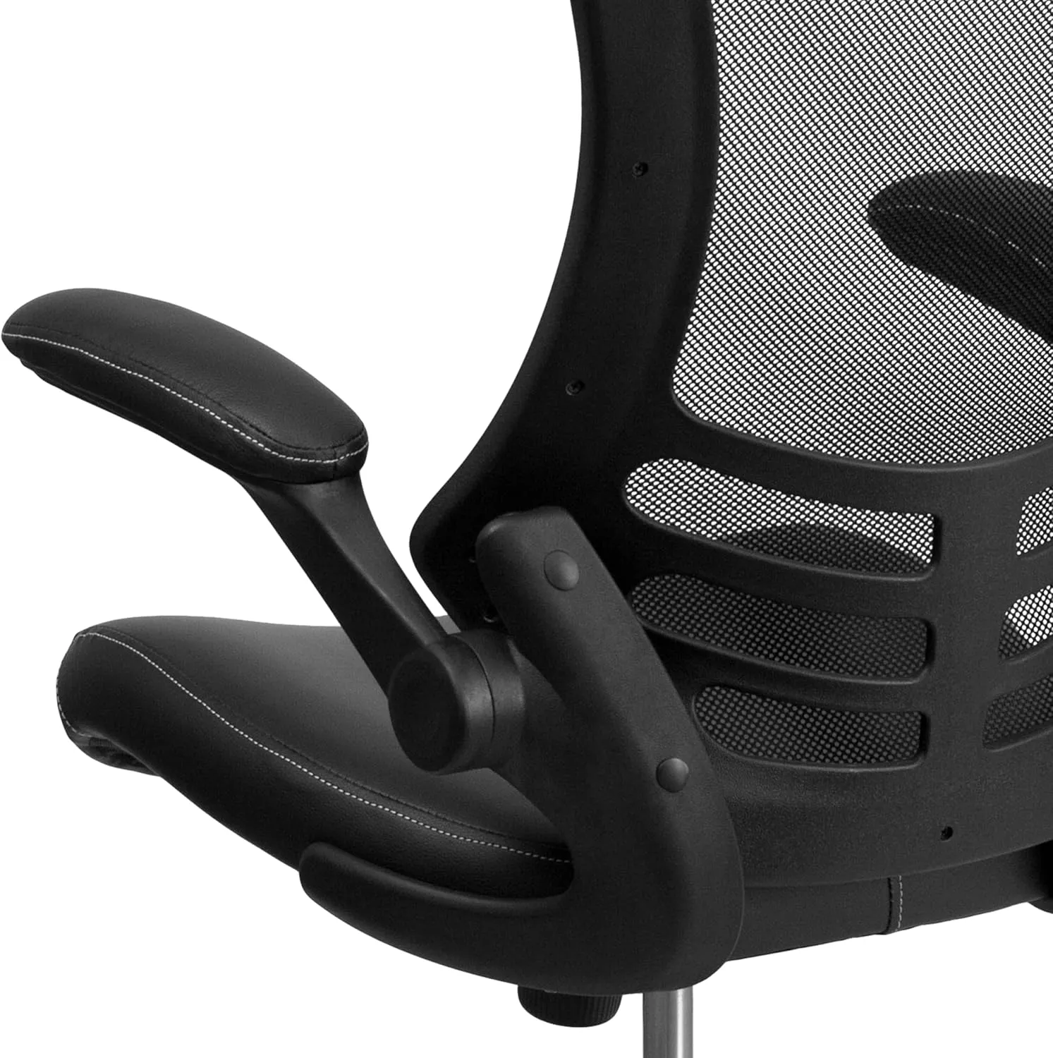 Flash Furniture Kelista Mid-Back Swivel Office Chair with Adjustable Seat Height, Ergonomic Mesh Desk Chair with LeatherSoft Seat, Black