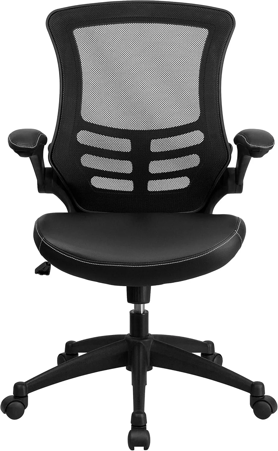 Flash Furniture Kelista Mid-Back Swivel Office Chair with Adjustable Seat Height, Ergonomic Mesh Desk Chair with LeatherSoft Seat, Black