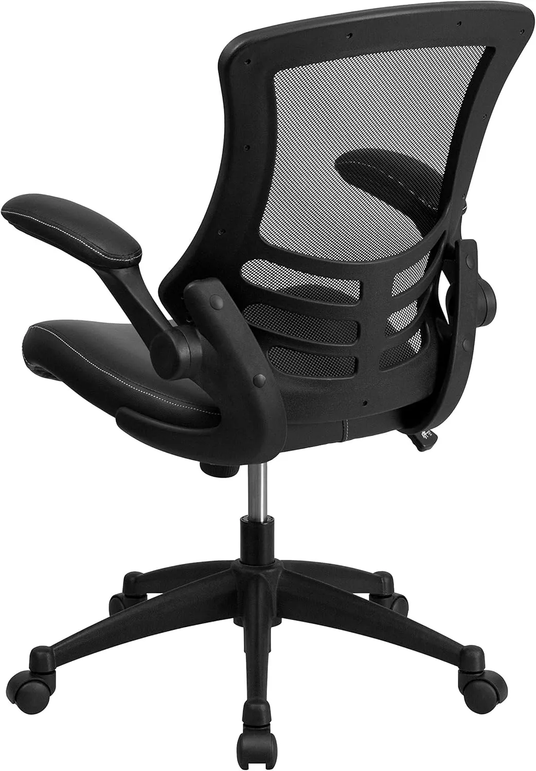 Flash Furniture Kelista Mid-Back Swivel Office Chair with Adjustable Seat Height, Ergonomic Mesh Desk Chair with LeatherSoft Seat, Black