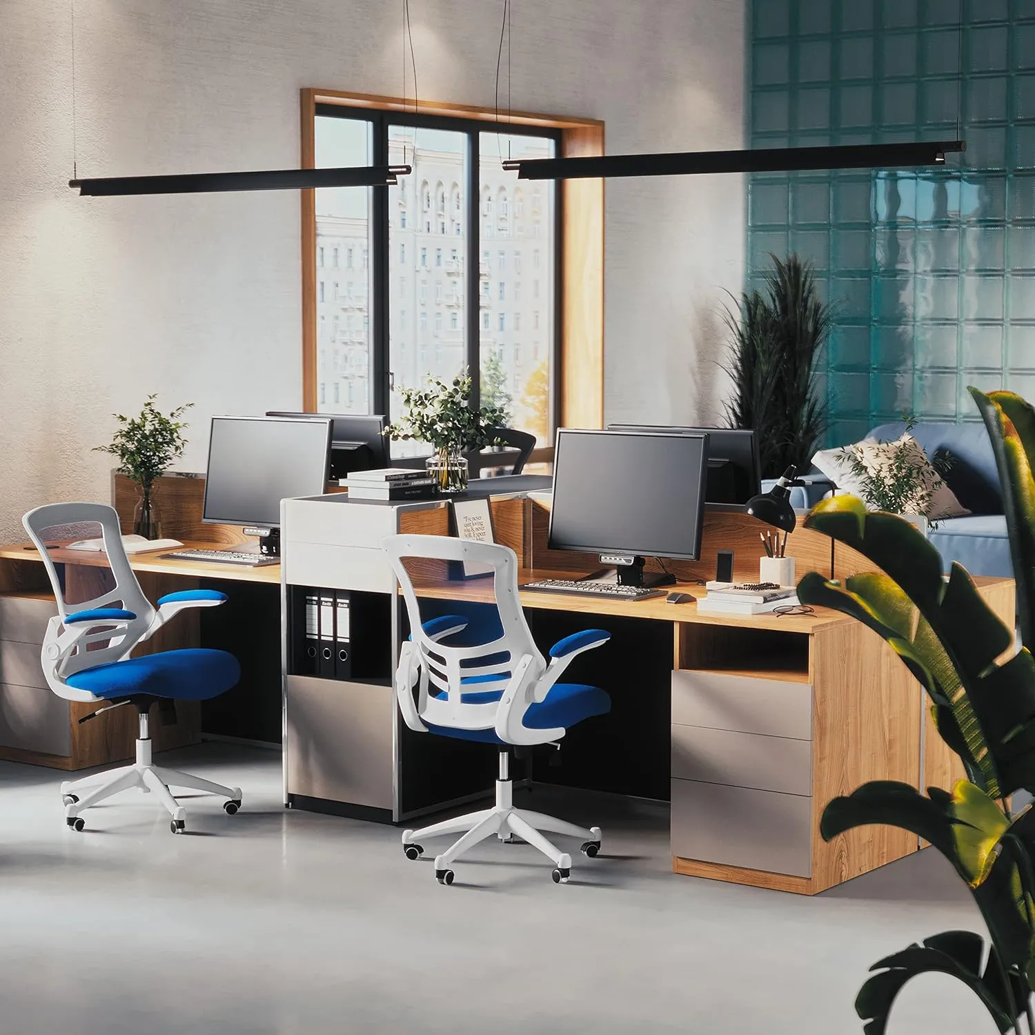 Flash Furniture Kelista Office Chair, Ergonomic, Mid-Back, White Frame, Blue Mesh with Swivel