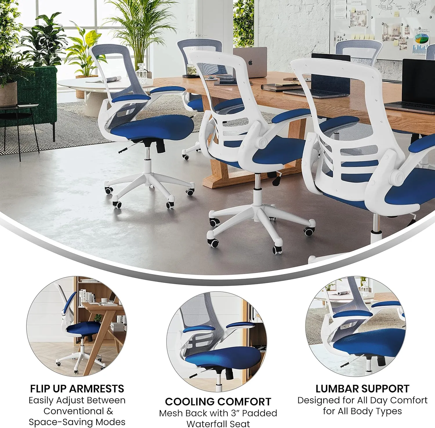 Flash Furniture Kelista Office Chair, Ergonomic, Mid-Back, White Frame, Blue Mesh with Swivel