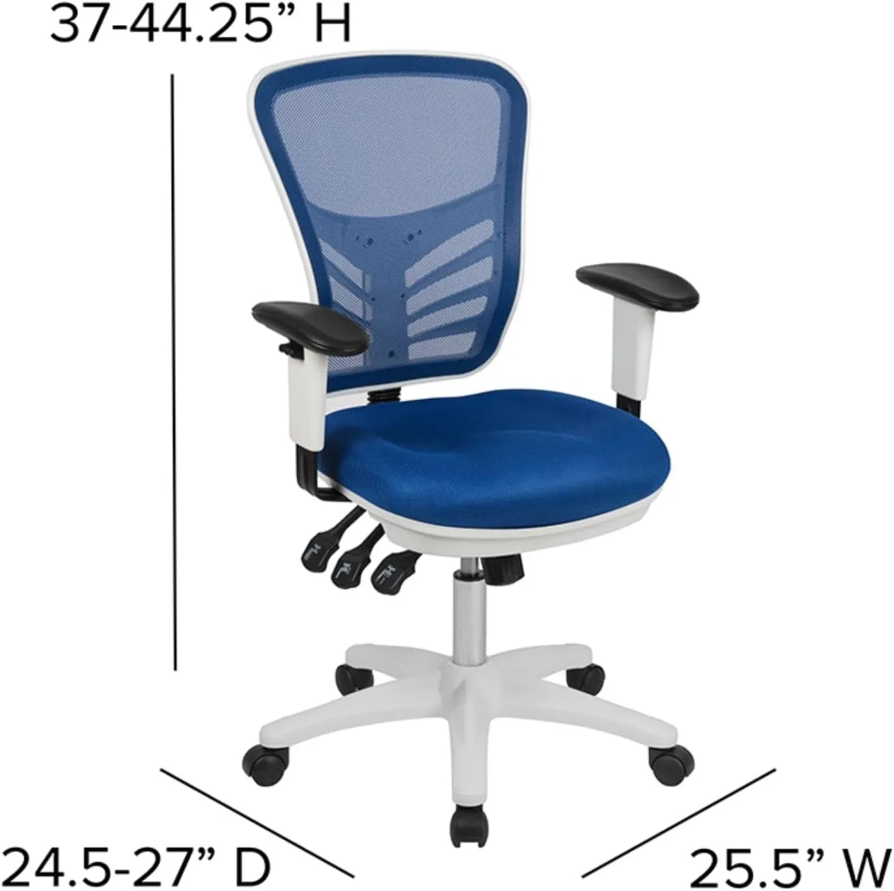 Flash Furniture Nicholas Mid-Back Blue Mesh Multifunction Executive Swivel Ergonomic Office Chair with Adjustable Arms and White Frame
