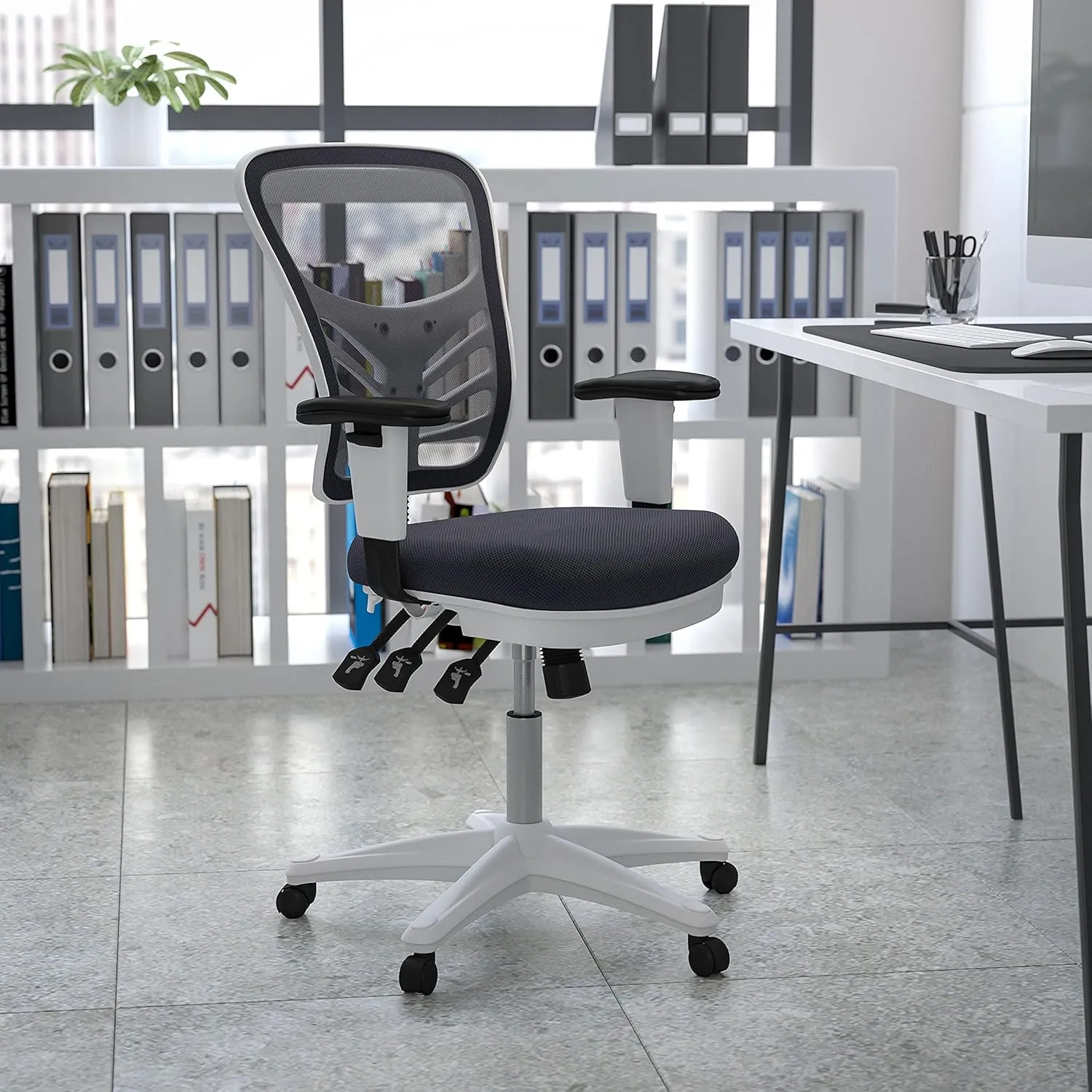 Flash Furniture Nicholas Mid-Back Swivel Office and Gaming Chair, Ergonomic Mesh Office Chair with Adjustable Lumbar Support and Height, Gray/White