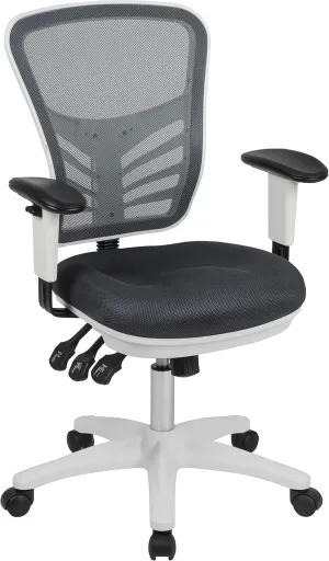 Flash Furniture Nicholas Mid-Back Swivel Office and Gaming Chair, Ergonomic Mesh Office Chair with Adjustable Lumbar Support and Height, Gray/White