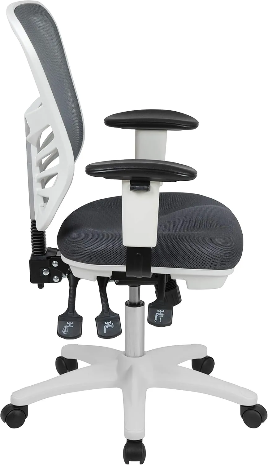 Flash Furniture Nicholas Mid-Back Swivel Office and Gaming Chair, Ergonomic Mesh Office Chair with Adjustable Lumbar Support and Height, Gray/White