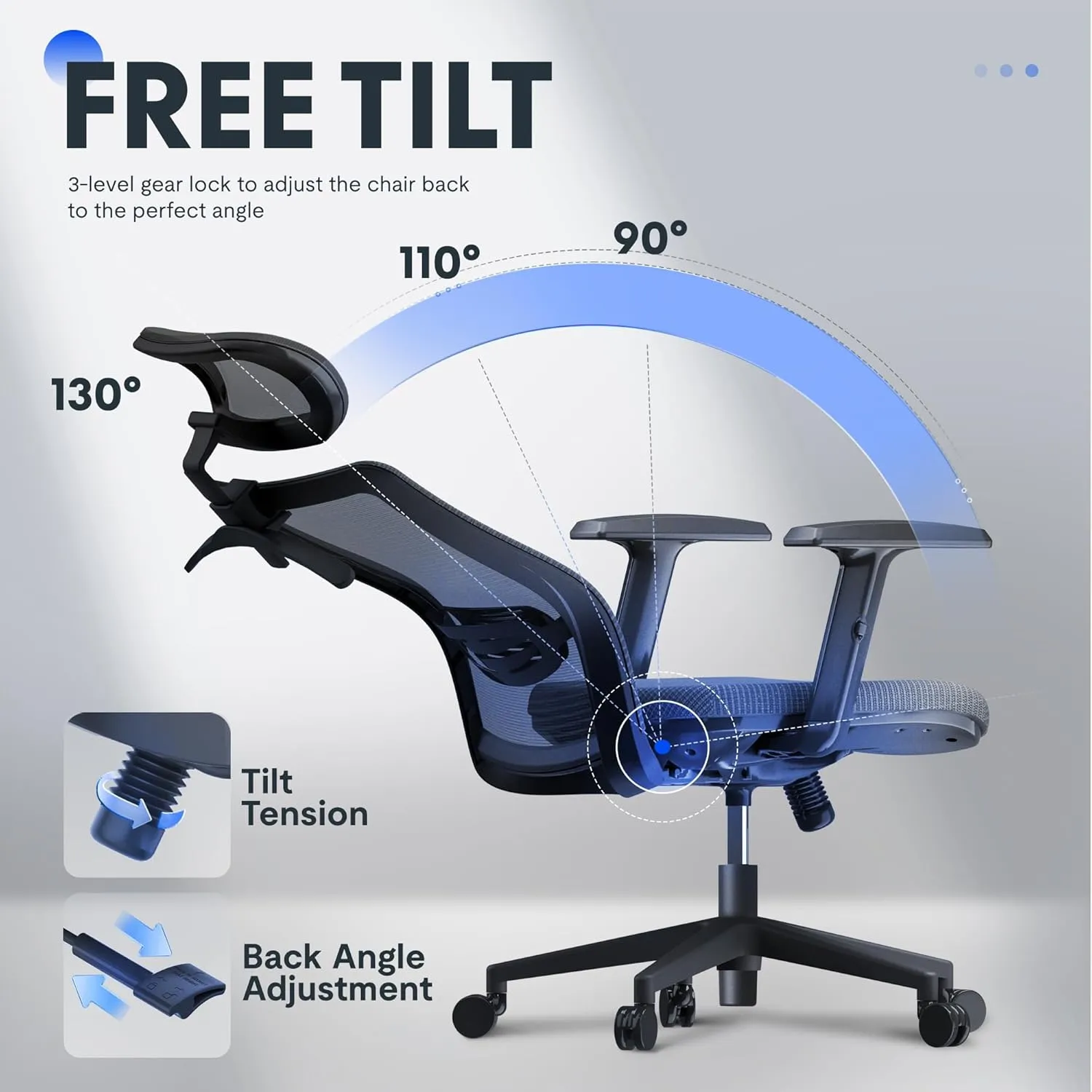 FLEXISPOT Ergonomic Office Chair, High Back Home Office Desk Chairs with Adjustable Lumbar Support, Armrests,90-120° Tilt Lock, Comfort Wide Cushion, Swivel Computer Gaming Chairs for Adults (Gray)