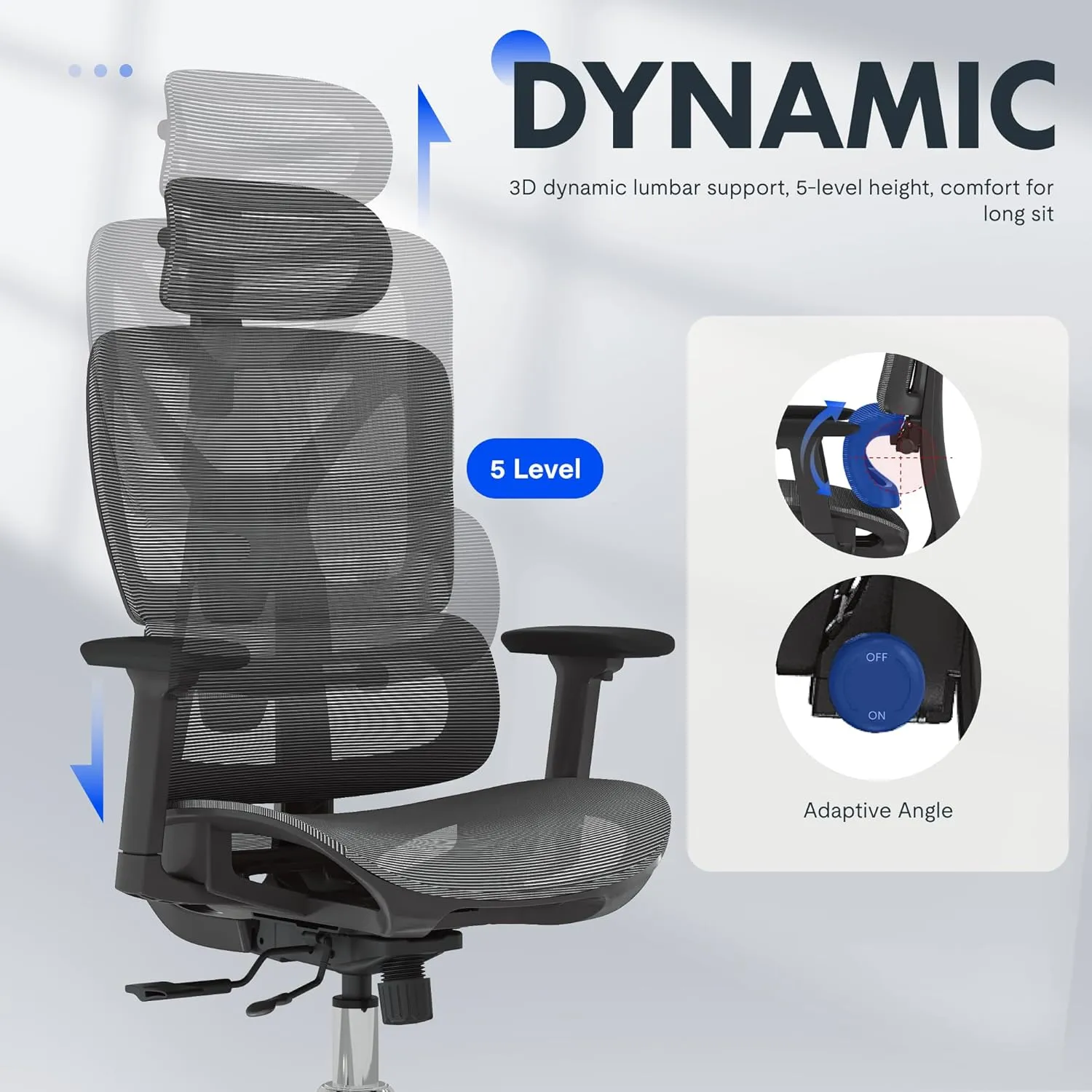 FLEXISPOT Premium Ergonomic Office Chair - Adjustable 3D Armrests, Dynamic Lumbar Support, Recline & Tilt Function, Mesh Seat, for Home & Office Use, OC4-SD Dark Grey