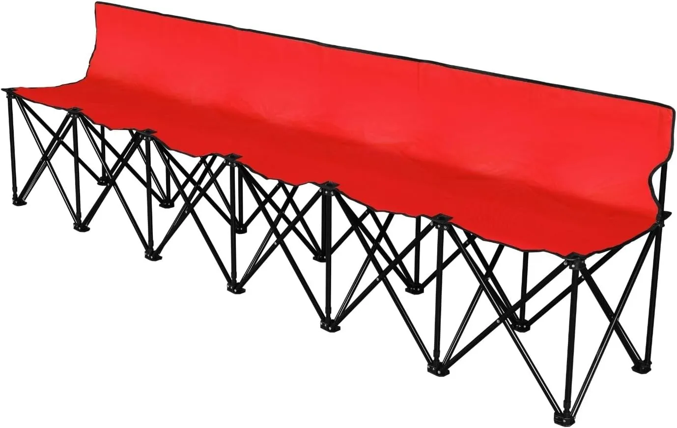 Flexzion Portable Folding Bench Seat, 6 Seater, Collapsible Soccer Bench, Portable Bench Seats for Bleachers, Camping, Sideline, with Back Rest and Carrying Bag, Red