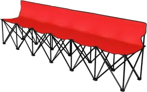 Flexzion Portable Folding Bench Seat, 6 Seater, Collapsible Soccer Bench, Portable Bench Seats for Bleachers, Camping, Sideline, with Back Rest and Carrying Bag, Red