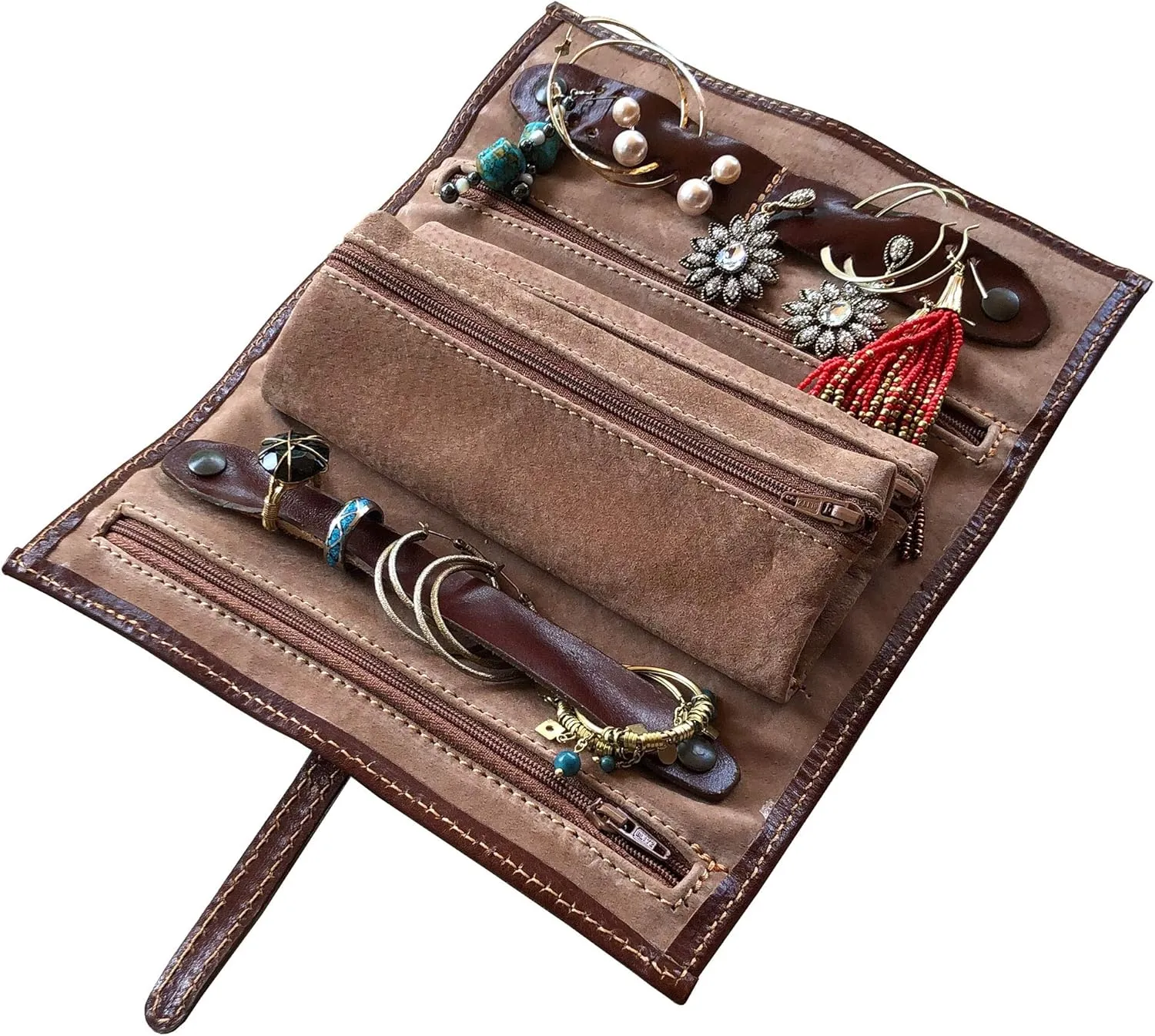 Floto Leather Jewelry Roll Women's Jewerly Accessory Bag (Tuscan Red)