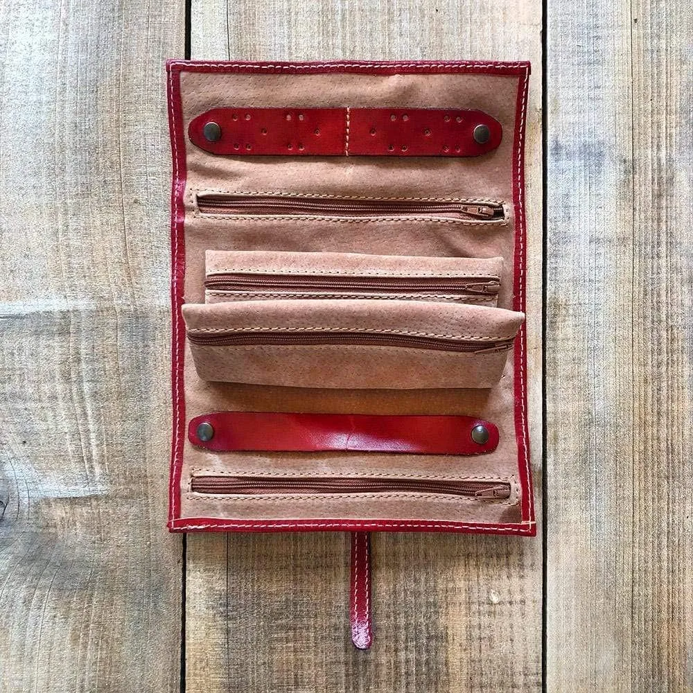 Floto Leather Jewelry Roll Women's Jewerly Accessory Bag (Tuscan Red)