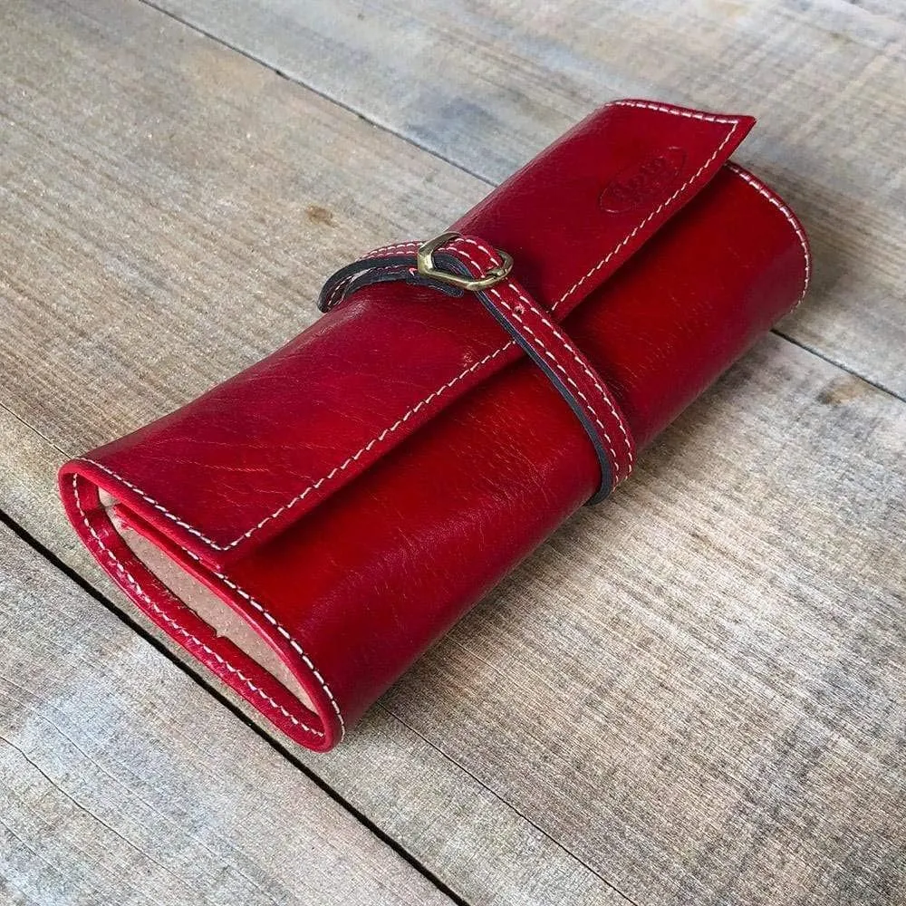 Floto Leather Jewelry Roll Women's Jewerly Accessory Bag (Tuscan Red)