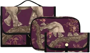 Foldable Hanging Travel Toiletry Organizer Set 3-Piece with Cosmetic Bag & Brush Holder - Elephant (7)
