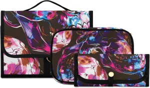Foldable Hanging Travel Toiletry Organizer Set 3-Piece with Cosmetic Bag & Brush Holder - Skull (5)