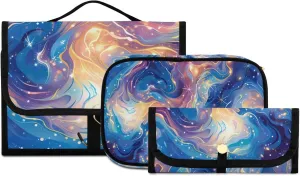 Foldable Hanging Travel Toiletry Organizer Set 3-Piece with Cosmetic Bag & Brush Holder - Starry Sky Universe (11)
