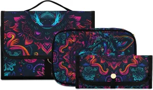 Foldable Hanging Travel Toiletry Organizer Set 3-Piece with Cosmetic Bag & Brush Holder - Wolf (1)
