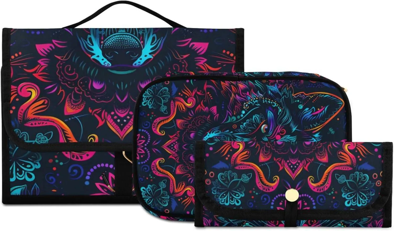 Foldable Hanging Travel Toiletry Organizer Set 3-Piece with Cosmetic Bag & Brush Holder - Wolf (1)