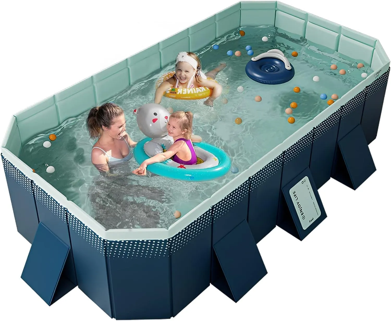 Foldable Non-Inflatable Swimming Pool - Hard Plastic Shell Portable for Kids, Adults, Dogs - Outdoor Backyard Use (116" x 65" x 21"), Blue, US1484