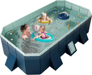 Foldable Non-Inflatable Swimming Pool - Hard Plastic Shell Portable for Kids, Adults, Dogs - Outdoor Backyard Use (116" x 65" x 21"), Blue, US1484