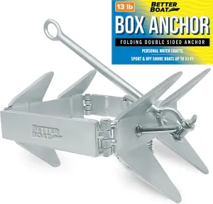 Folding Boat Box Anchor 13lb, 19lb or 26lb, Prevents Anchor Slide, for Boats up to 34 ft, Pontoon, Fishing, Cabin Cruisers, Hot-Dipped Galvanized