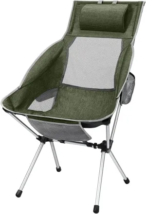 Folding Camping Chair Mesh High Back Ergonomic Armrest Leisure Chair Portable Outdoor Chair for Fishing Hiking Travel