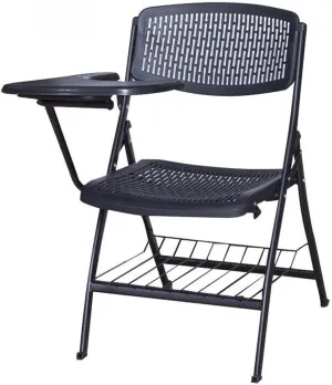 Folding Chair with Writing Board and mesh Back Permanently Breathable Office Chair with Tablet Black