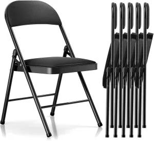 Folding Chairs with Cushion 6 Pack - Black Fabric Padded Folding Chair with Steel Frame for Events Office Wedding Party, 330 Pound Capacity (Black, Fabric, Set of 6)