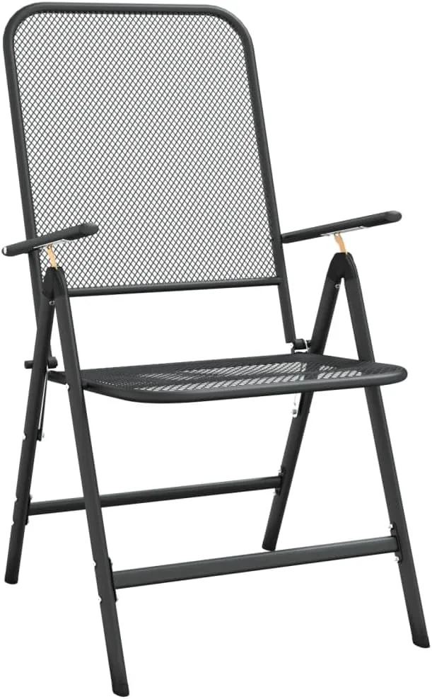 Folding Patio Chairs 2 Pack Anthracite Expanded Metal Mesh Outdoor Lounge Chairs with 7-Position Reclining Backrest for Camping Beach Poolside