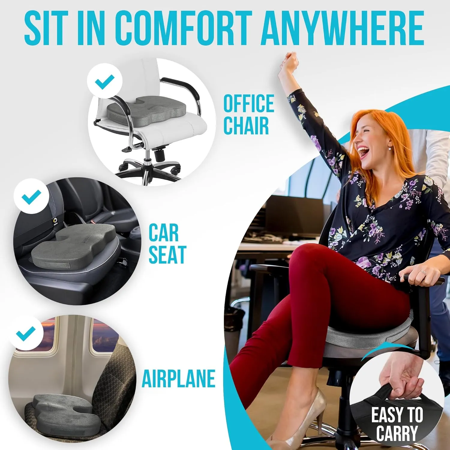 FORTEM Office Chair Cushion, Memory Foam Seat Cushion, Non Slip Sitting Pillow for Gaming, Car Seat, Computer Chair Pad, Sciatica and Tailbone Support, Washable Cover, XL
