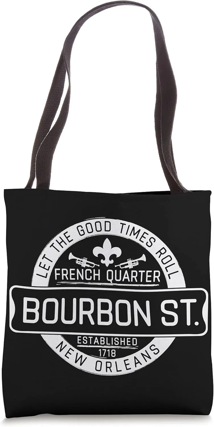 French Quarter Bourbon St New Orleans Fleur De Lis Souvenir Tote Bag